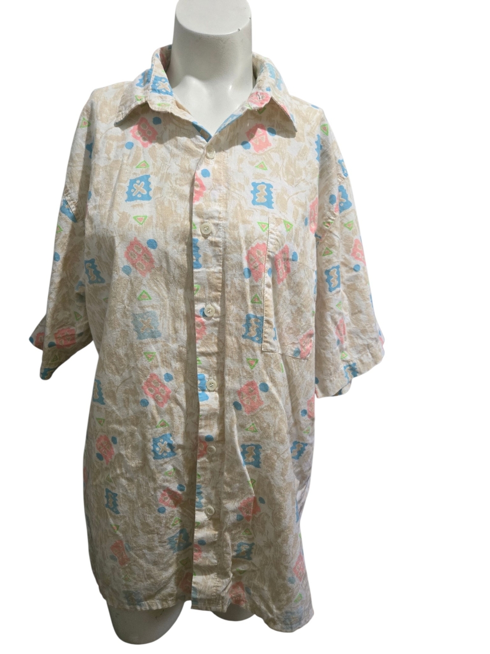 Women’s Cream Patterned Button-Up Sleep Shirt